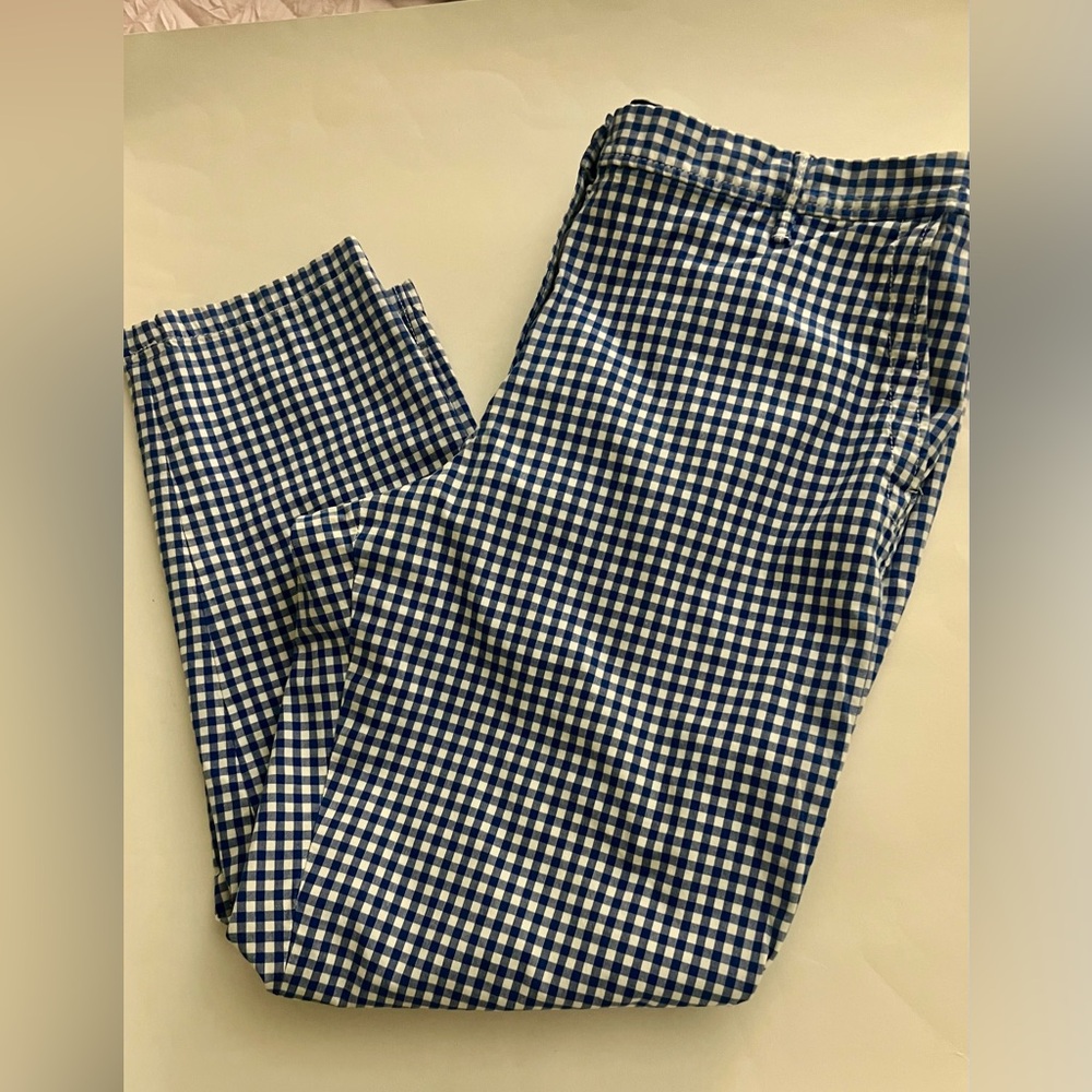 Talbots Women’s Blue & White Gingham Crop “Girlfriend Chinos” Size 14